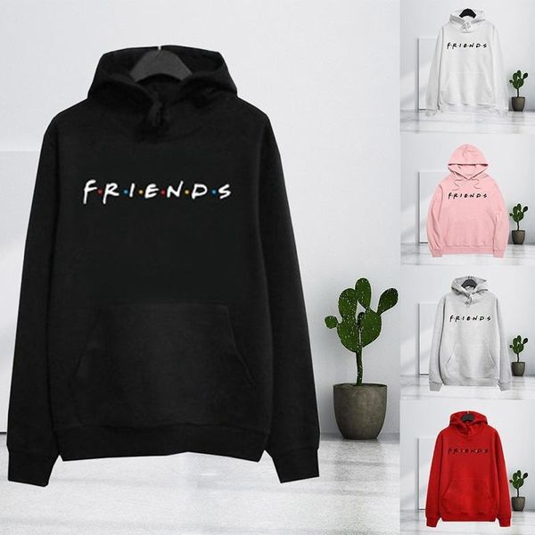 

2020 letter friends printed long sleeve hooded sweater for women, Black
