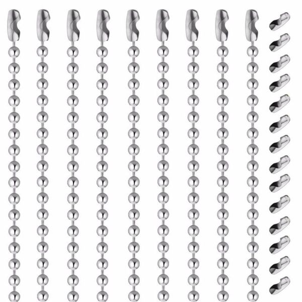

10 pcs beaded ball chain necklace,316l stainless steel jewelry finding dog tags for pendant chains making 2mm, Silver