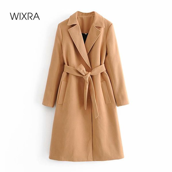 

wixra fashion khaki straight overcoat sashes stylish sleeve pockets female long outerwear autumn winterx1020, Black