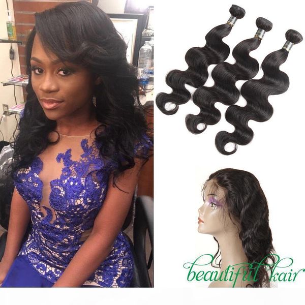 

360 lace frontal peruvian virgin body wave hair weaves pre plucked lace frontals and bundles human hair weave 3 bundles with frontal closure, Black;brown