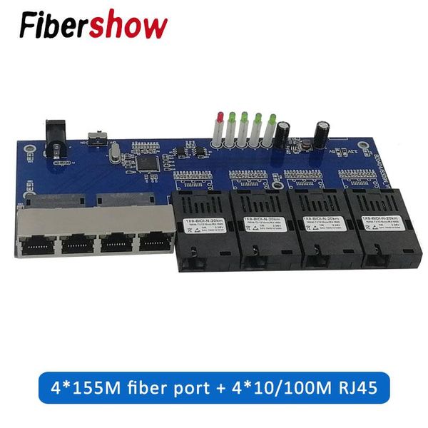 

ethernet fiber переключатель 4 rj45 4 sc оптический медиаконвертер одномодовый оптический порт 10 / 100m pcba