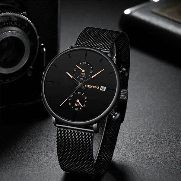 

business watch new belt mesh men's leisure calendar watch fashion waterproof quartz watch, Slivery;brown