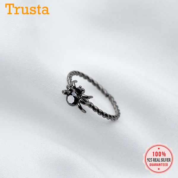 

trusta 100% 925 real sterling silver fashion jewelry black spider ring sizable 5 6 7 girls kids xmas gift ds505 drop shipping, Bronze;silver