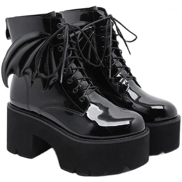

boots drop 2021 women ankle platform goth punk black high heels ladies shoes plus size 41 421