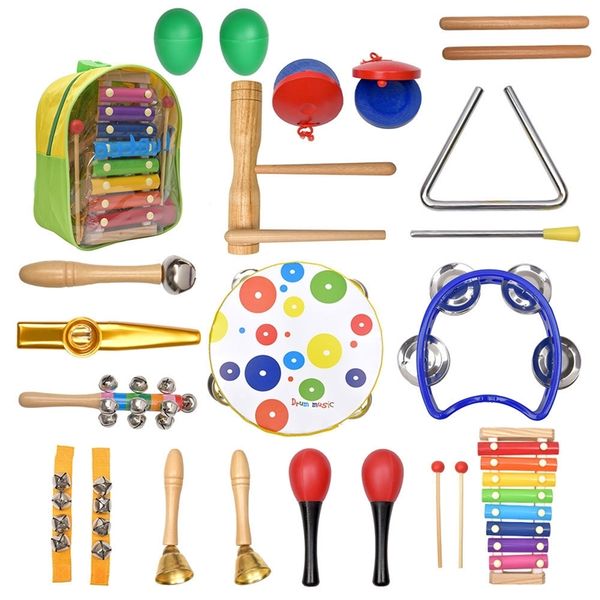 

19pcs percussion musical instruments set rhythm & music toddler educational toys band set wooden rattles toys for children gift y200428