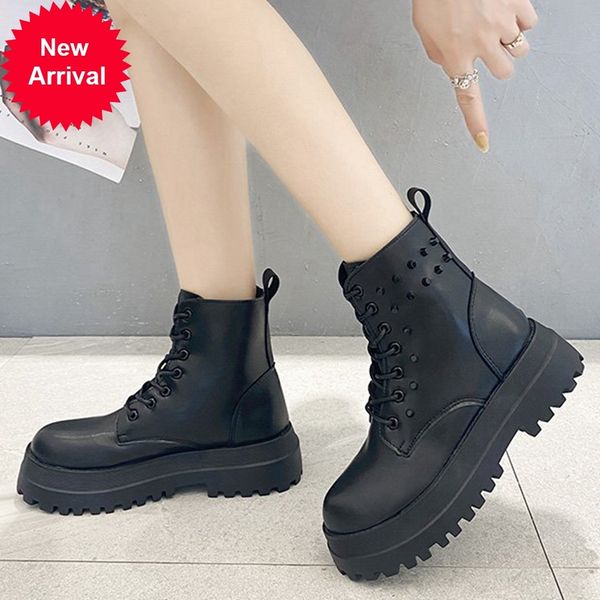 

2021 the new new ladies chunky heels ankle toe foot shoelaces boots women's shoes aboo, Black