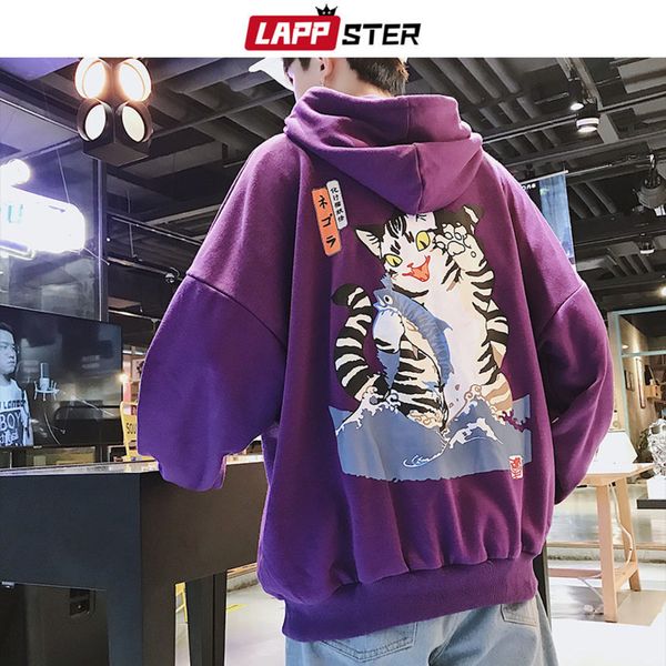 

lapster - men's hoodie, casual street cloth, harajuku hip hop style, korean fashion, black, 2021