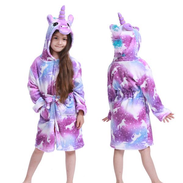 

new winter big boys girls bath robe children unicorn hooded flannel pajamas lengthen bathrobes for teenage boy cartoon pajamas 201104, Blue;red