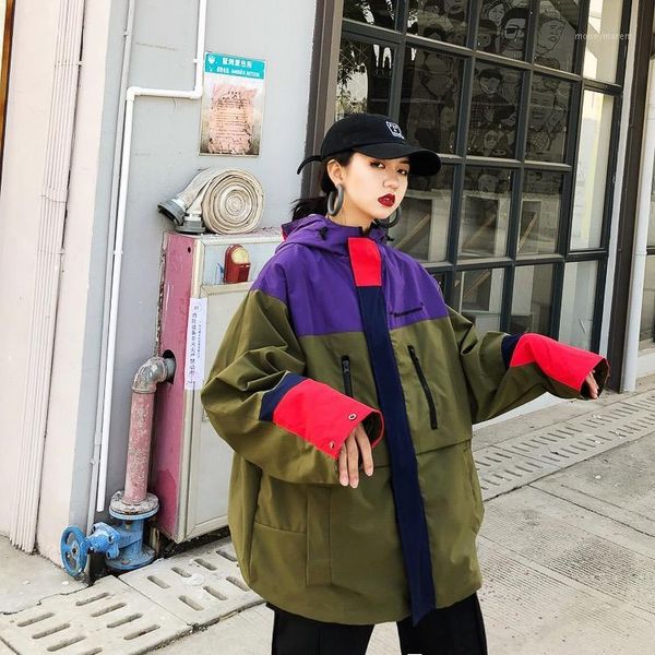 

guochao street couple's beautiful windshield with bf letter zipper for spring garment 2019 trench1, Tan;black