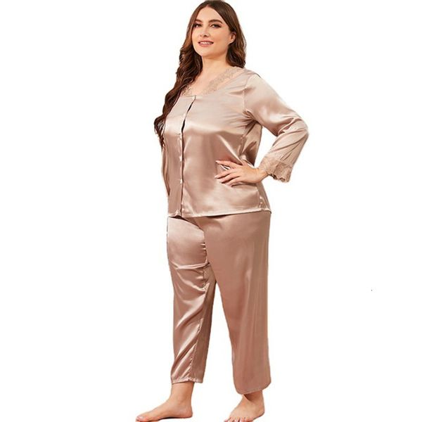 

2021 new pyjamas spring fall of women plus size loose with long sleeve sleepwear wear v single breasted solid nightwear ladies gcl9, White