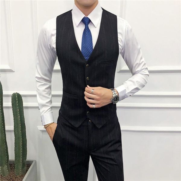 

2019 business vest waistcoat men slim fit stripe vest men suit asia size s-xxxl mens pant1, Black;white