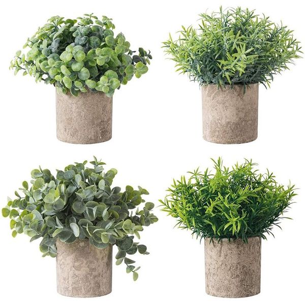

set of 4 mini potted fake plants artificial plant faux eucalyptus boxwood rosemary greenery in pots face plant decor