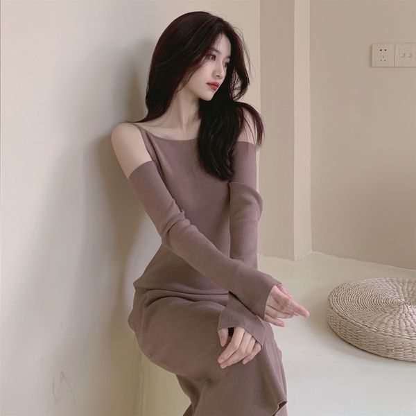 

fall 2020 new off the shoulder sleeve slim fitting long skirt t-shirt dress for women
