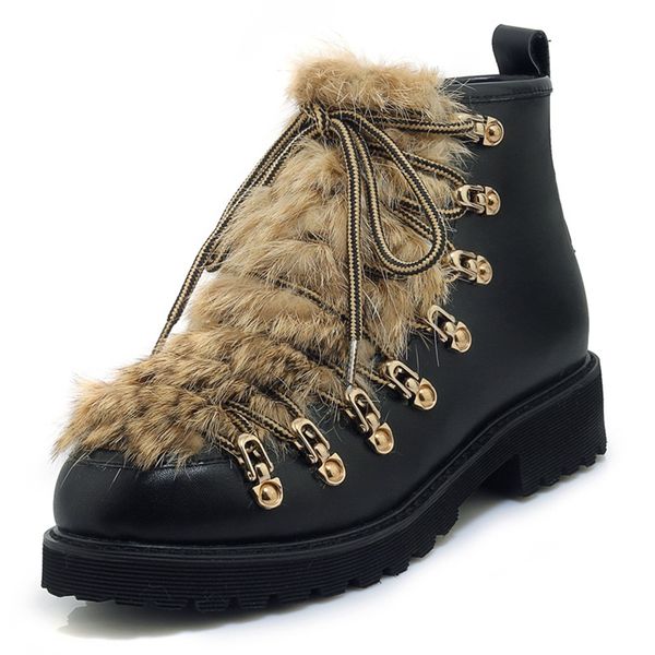 

2021 warm winter beanstalk female horse riding party girl dancing shoes genuine leather woman new women lace up to ankle boots 5f3a, Black