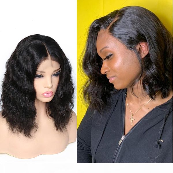 

oulaer short lace frontal body wave bob human hair wigs pre plucked with baby hair for black women brazilian virgin hair curly, Black;brown