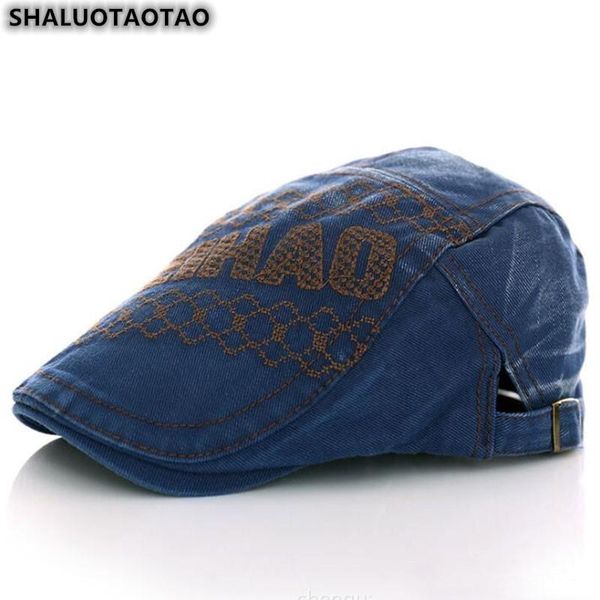 

berets shaluotaotao snapback spring autumn denim for men's women's adjustable size vintage leisure brands tongue cap unisex, Blue;gray