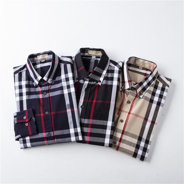 

men's new style casual shirts autumn shirt fashion plaid long-sleeved men dress oversized 100% cutton shirts side -3xl$094, White;black