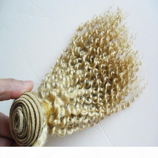 

mongolian kinky curly hair weave bundles 100g 100% human hair extensions non-remy hair 1pcs weaving bundles machine double weft 613 blonde, Black