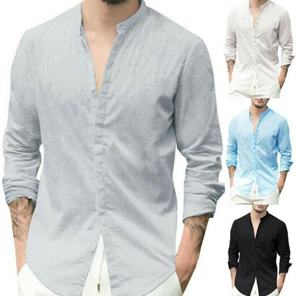 

henley casual men's long sleeve v-neck slim fit fitness cotton linen shirt blouse solid basic tee1, White;black