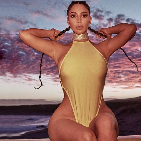

women's sling neck 2021 bikini one piece waist tie 8537 swimsuit bandage bathing suits pad