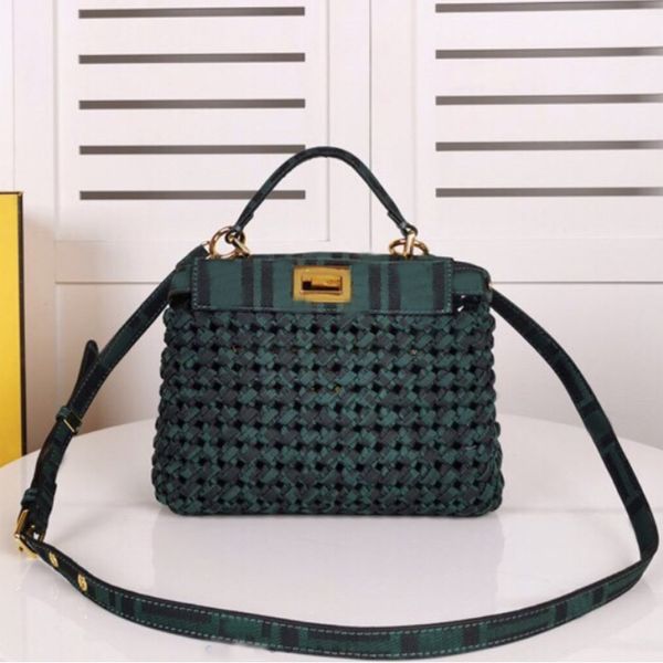 

handbag purse women shoulder bag jacquard interlace crossbody bag handle tote classic letter woven stripes baguette bag canvas hollow out wa