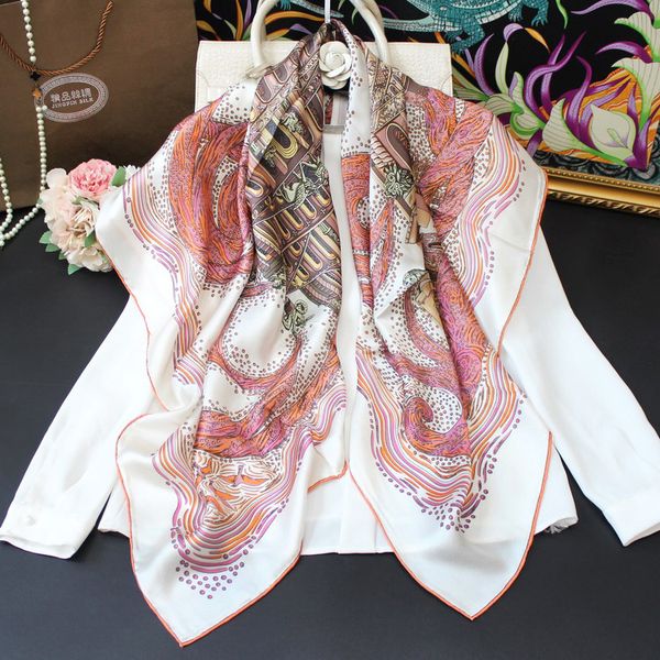 

satin square scarf 110cm female mulberry-silk shawl stole hand rolled edges edge scarf"babel, Blue;gray