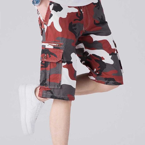 

camouflage cargo shorts men casual pockets shorts beachshorts pants streetwear loose baggy man clothing, White;black