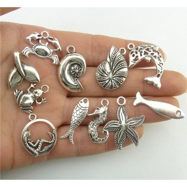 

50 tibetan silver mixed seahorse shell starfish turtle ocean charms pendant and 100pcs flower beads caps jewelry diy acc qylhnw