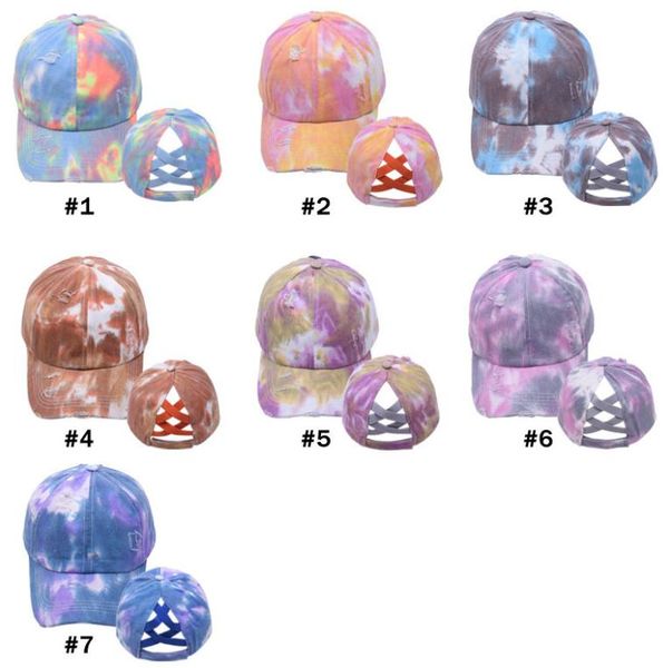 

ponytail baseball cap women washed snapback golf caps messy bun hats casual summer running sport hat fashion tie dye cap db366, Blue;gray