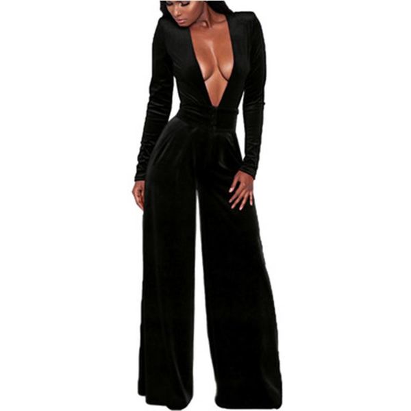 

ladeis deep v neck rompers fashion trend long sleeve trousers jumpsuits designer winter female new straight loose sports jumpsuit, Black;white