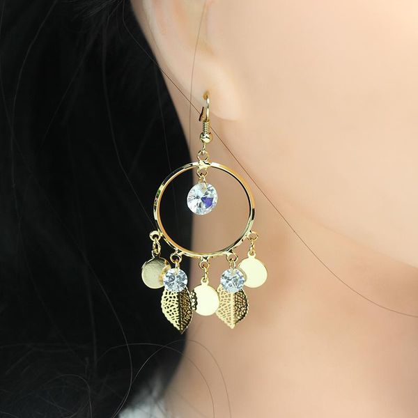 

popular earrings large circle leaves zircon earrings fashion wild creative simple female party birthday gift, Silver