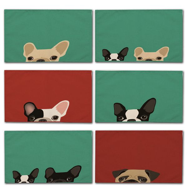 

1pcs dog cat pattern placemat dining table drink coasters western pad cotton linen cup mat 42*32cm kitchen accessory ma0001