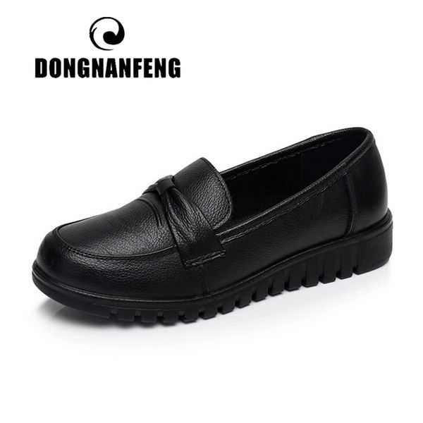 

dongnanfeng women old mother female shoes flats loafers cow genuine leather slip on black round toe pu casual solid 35-41 hd-802, Red;white