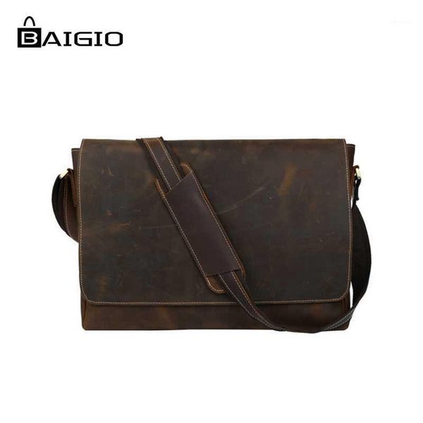 

wholesale- baigio leather briefcases men 15.6" lapbag vintage brown leather men messenger bag crossbody tote shoulder bag1