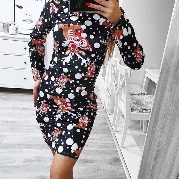 

christmas deer dresses for women autumn winter elk print woman dress bodycon long sleeve clothing female party vestidos d30 y201128, White;black