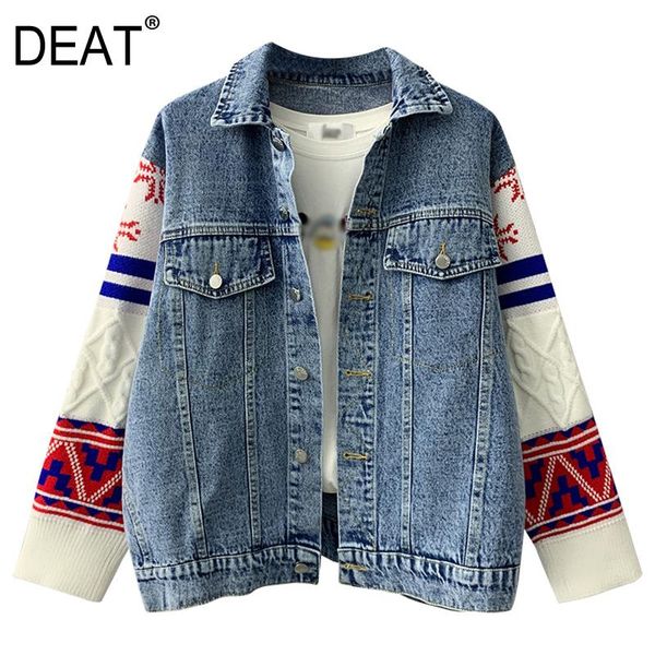 

deat woman knit long sleeve patchwork denim jackets lapel single breasted christmas 2020 new autumn plus size clothing ht460, Black;brown