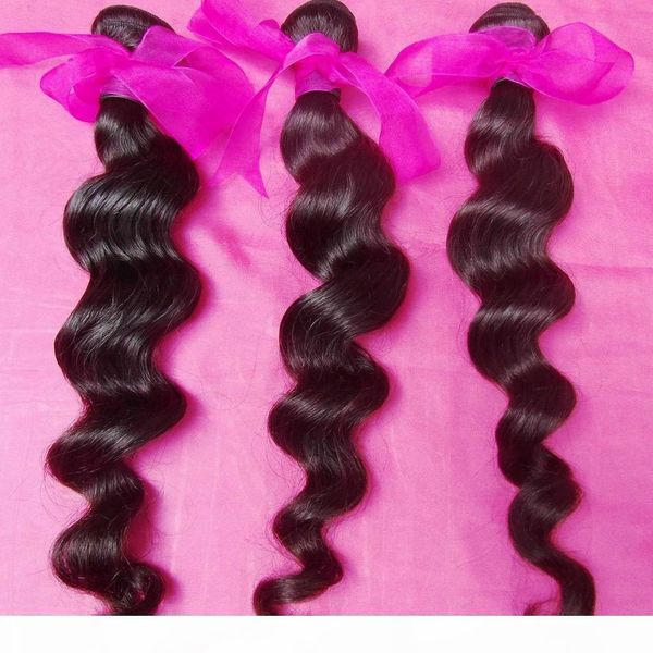 

100% indian temple hair virgin loose wave weaves 4pcs lot thick bundles more wavy curls grade 8a, Black