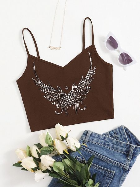 

rhinestone graphic cami n206#, White