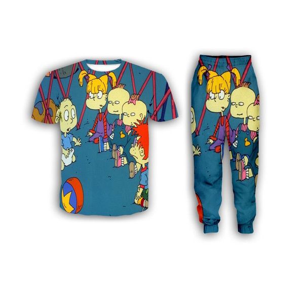 New Fashion Donna / Uomo Cartoon Rugrats a Parigi Divertente T-shirt con stampa 3d / Pantaloni da jogger / Tuta casual Set K10