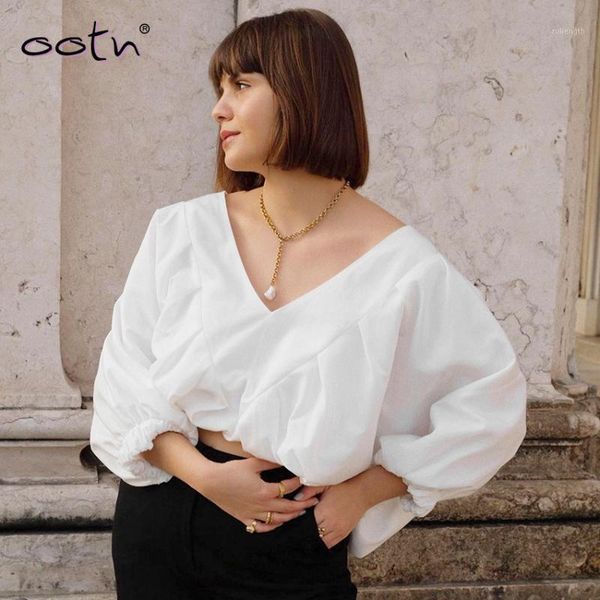 

2020 new v neck white satin blouse women crop blouse shirt casual half sleeve loose shirt female summer elegant1