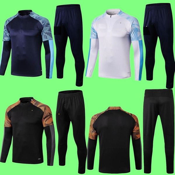 

19 20 olympique de marseille om men tracksuit soccer training suit maillot de payet thauvin long sleeve football jacket jogging uniform, Black