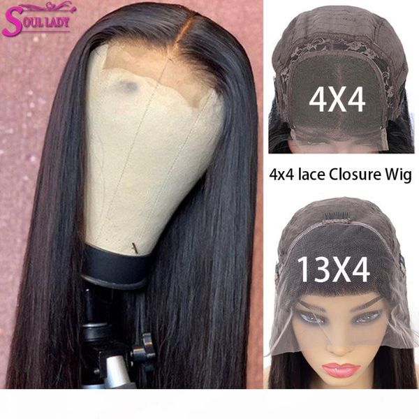 

4x4 lace closure wig remy peruvian straight lace front wig human hair pre plucked 30 inch transaprent 150% density, Black;brown