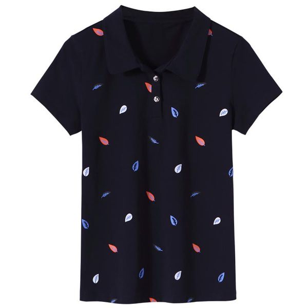 

women's polos 2021 summer ladies casual fashion lapel bottoming shirt printed cotton large size slim short-sleeved, White