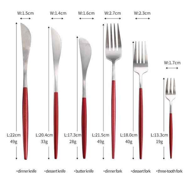 

red silver cutlery set aristocratic party wedding home restaurant western tableware steak knife fork coffee spoon teas bbygfu