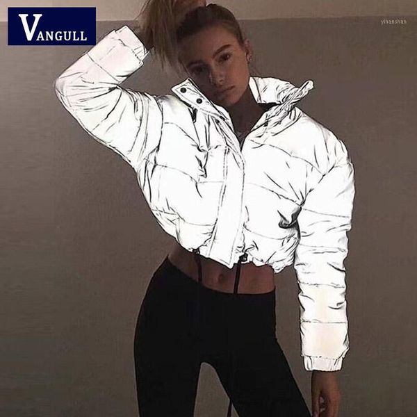 

vangull flash reflective women padded jacket warm parkas new autumn winter solid zipper oversize loose outwear casual coats1, Tan;black