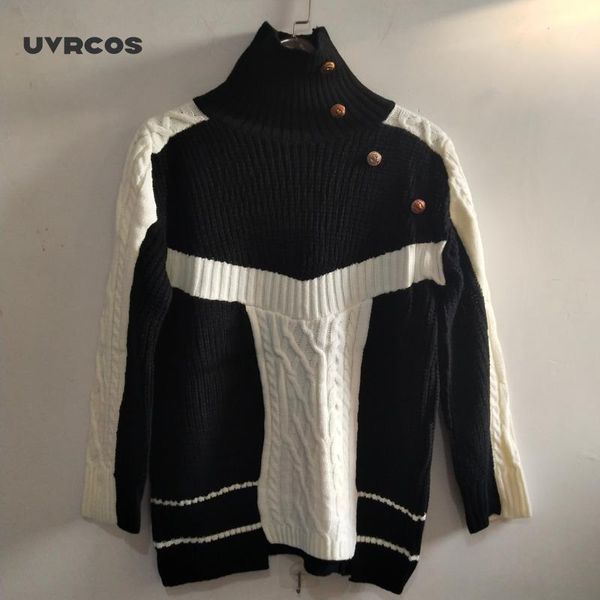 

uvrcos 2020 autumn loose knitting unlined upper garment pullovers long fund thickening turtleneck sweater1, White;black