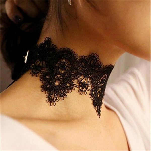 

chokers vintage flower wide black white lace choker necklace gothic short for women fashion jewelry, Golden;silver