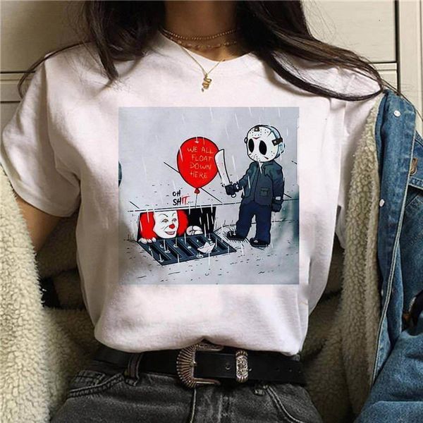 

halloween shirt horror characters summer new cartoon printed t-shirt women friends 90s girls fashion cotton, White