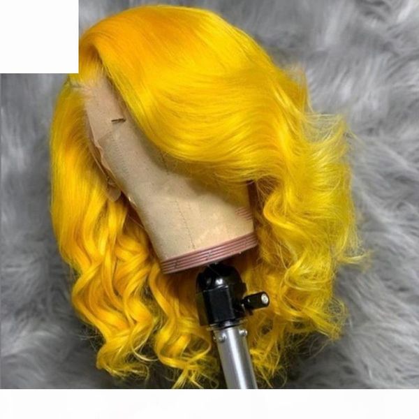 

yellow ombre wave bob lace front wigs human hair 13x4 pre plucked red green ombre short bob wigs for black women bleach knots, Black;brown