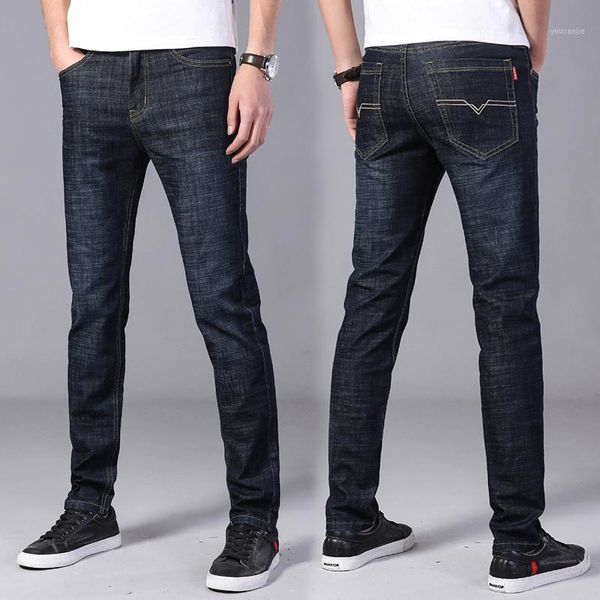 

2021 new mens fashion black blue jeans mens skinny jeans slim fit strecth washed scratched casual denim trousers male1